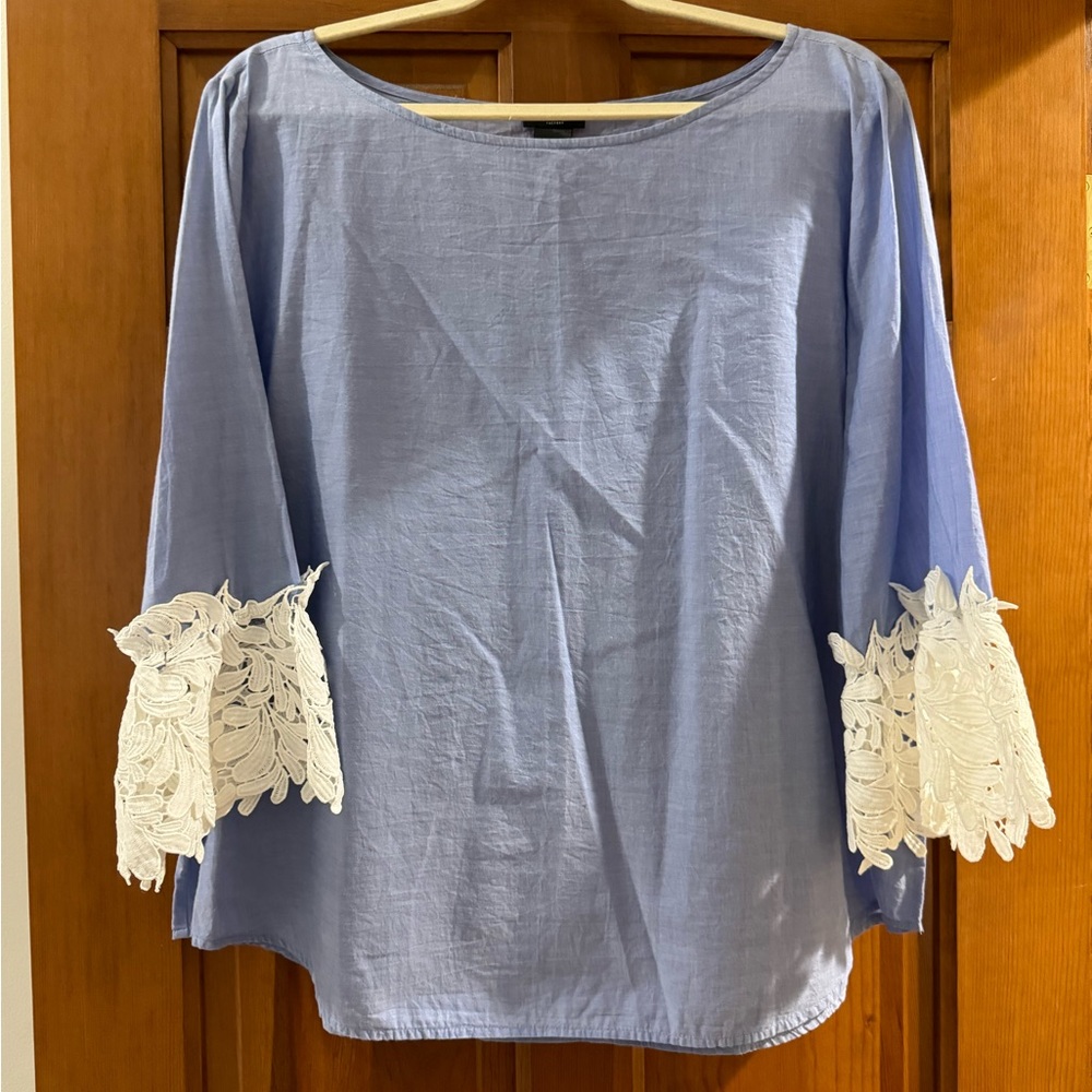 Ann Taylor Blue blouse with lace detail, size XL